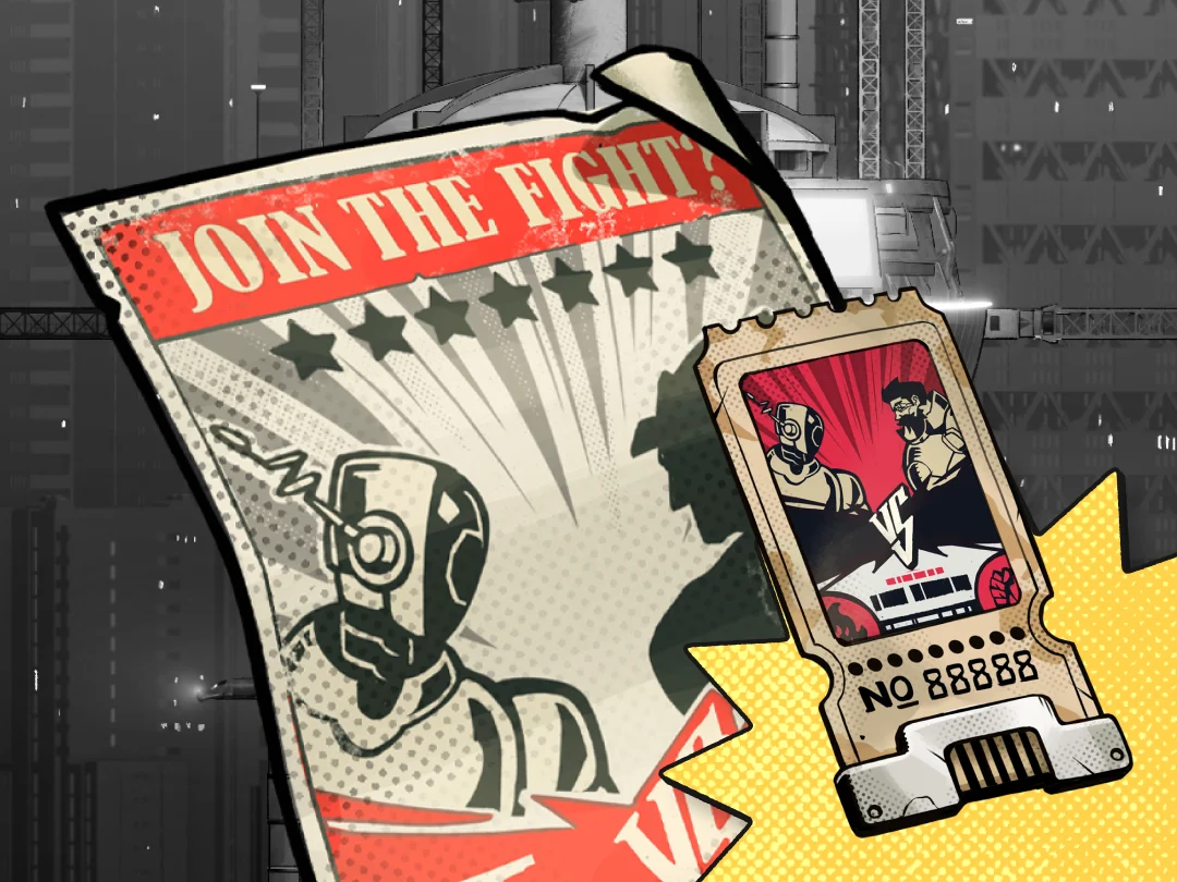 Join the fight recruitment poster beside an arena ticket