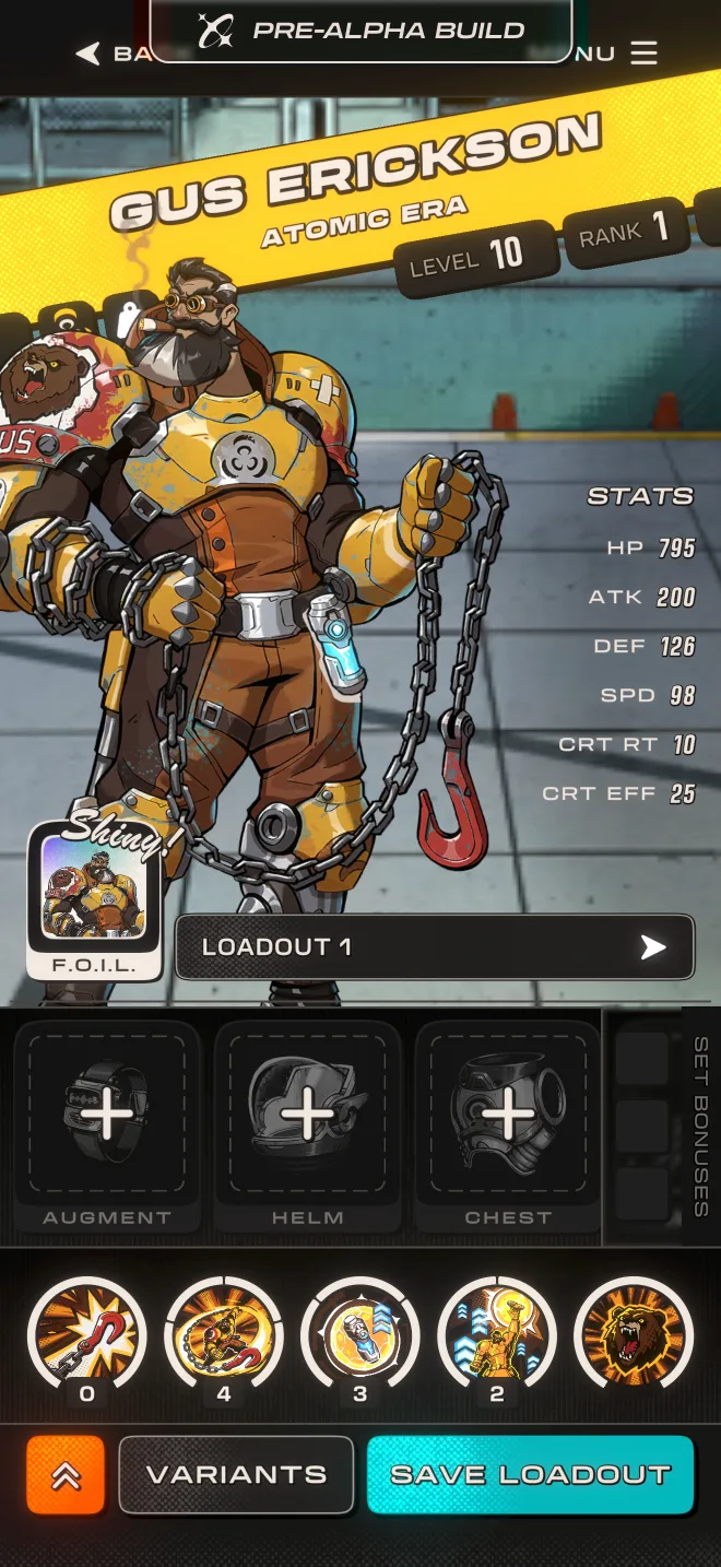 Character loadout screen with stats and gear slots